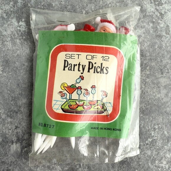 Vintage Miniature Christmas Party Appetizer Drink Picks Santa Head 8727 NEW - Picture 1 of 3